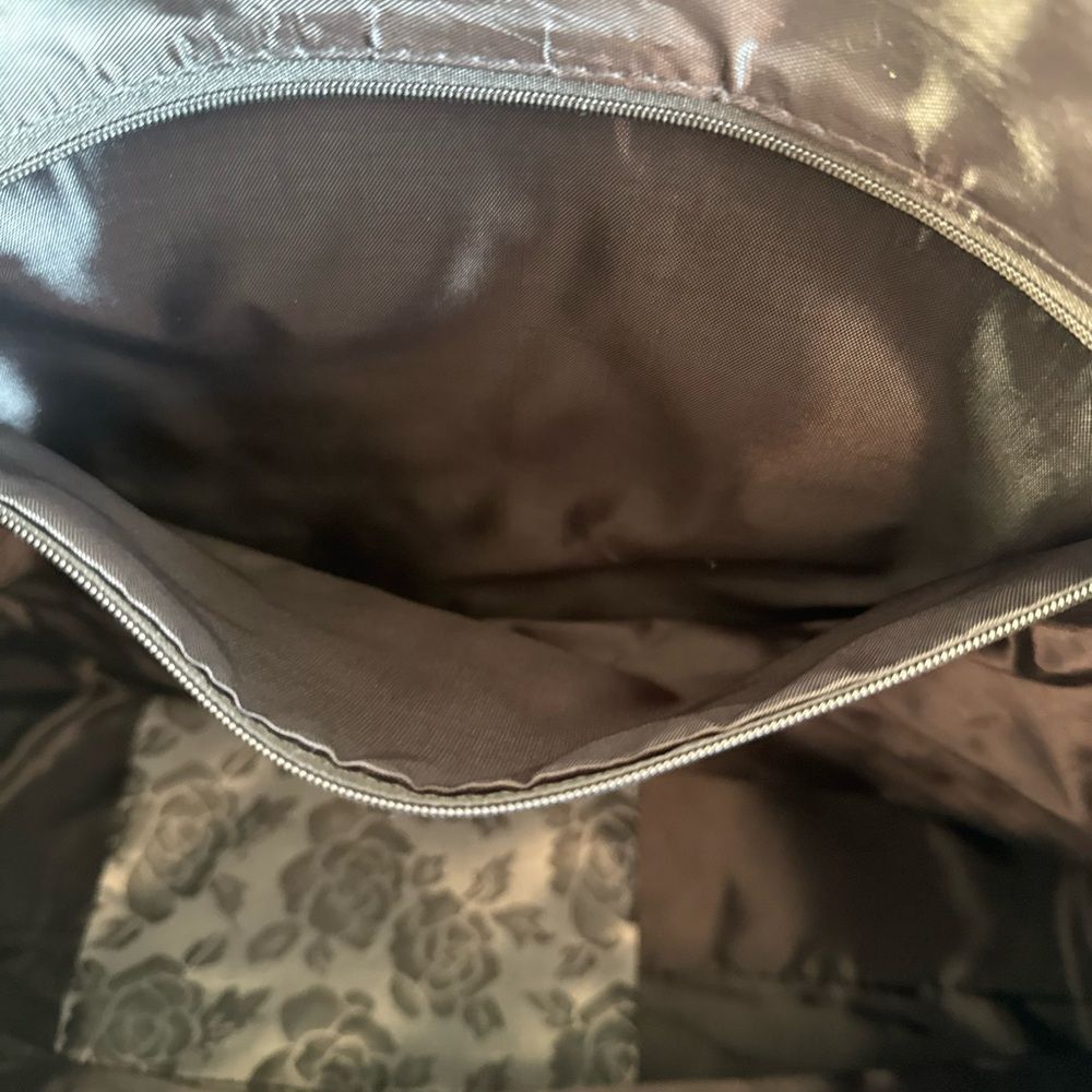 Floral Black and Gray Tote Bag with Detachable Pouch - Picture 5 of 7